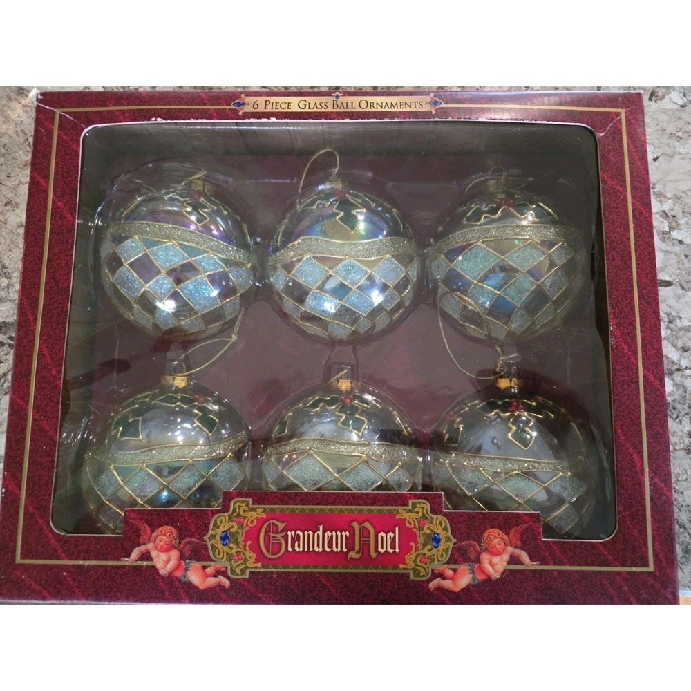 vintage Grandeur Noel 6-piece glass ball Christmas ornaments featuring a...
